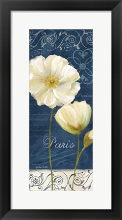 Framed Paris Poppies Navy Blue Panel I Print