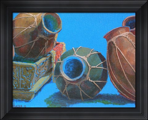 Framed Blue Pots 1 Print
