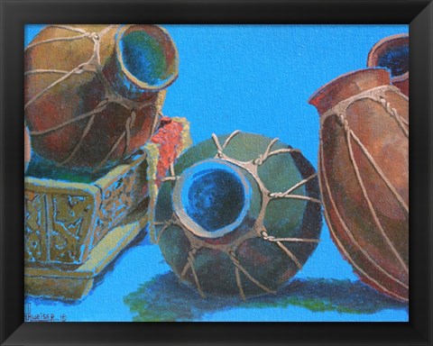 Framed Blue Pots 1 Print