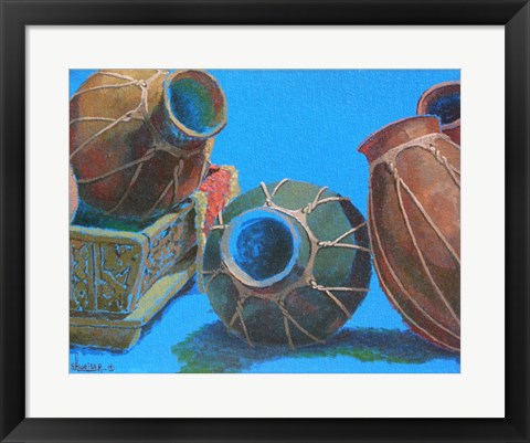 Framed Blue Pots 1 Print