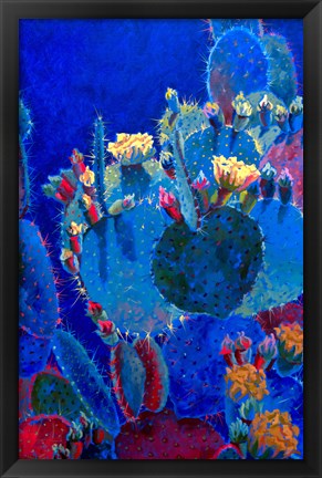 Framed Prickly Pear Blue Print