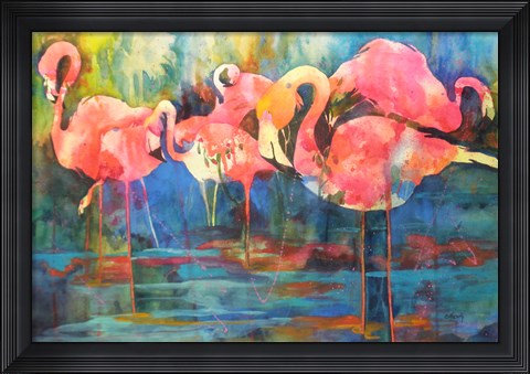 Framed Flirty Flamingos Print