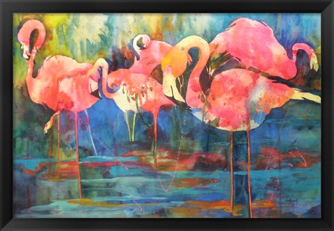 Framed Flirty Flamingos Print