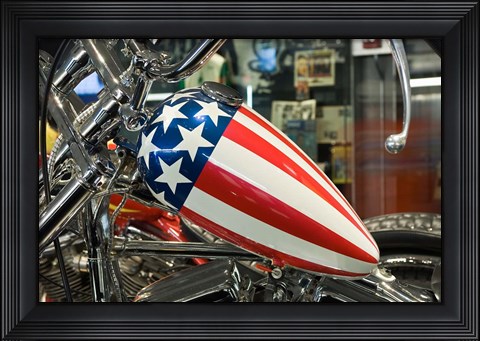 Framed Patriotic Motorcycle with Stars and Stripes Print