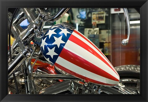 Framed Patriotic Motorcycle with Stars and Stripes Print