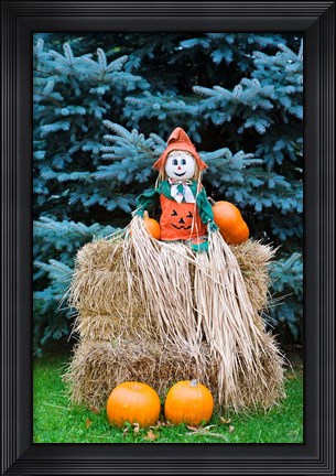 Framed Wisconsin Autumn haystack, Halloween decorations Print