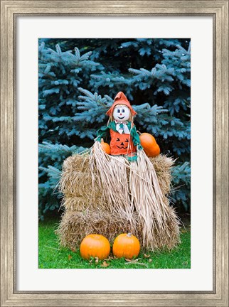 Framed Wisconsin Autumn haystack, Halloween decorations Print