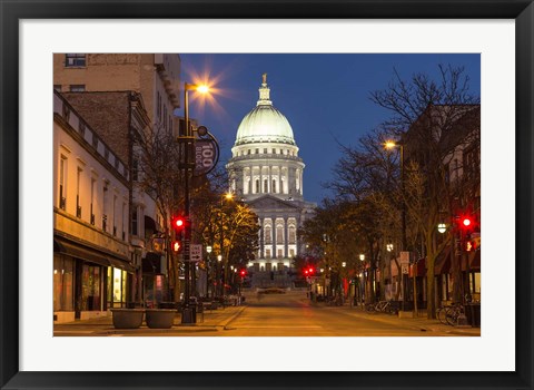 Framed Looking down State Street in downtown Madison, Wisconsin Print