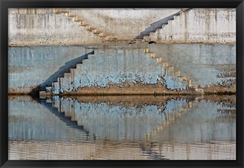 Framed Steps mirrored on small lake, Jodhpur, India Print