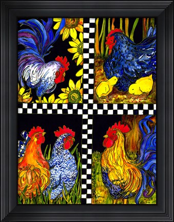 Framed Chicken Quartet Print