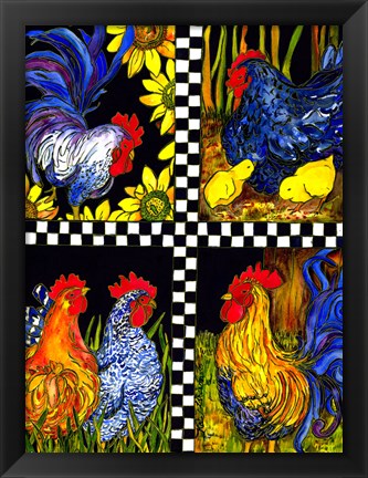 Framed Chicken Quartet Print