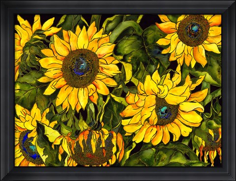 Framed Sunflowers On a Field of Green Print