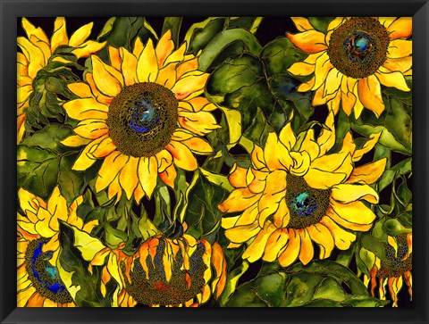 Framed Sunflowers On a Field of Green Print