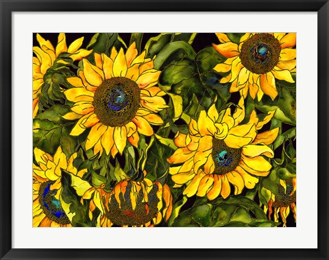 Framed Sunflowers On a Field of Green Print