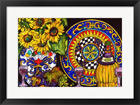 Framed Vino and Sunflowers Print