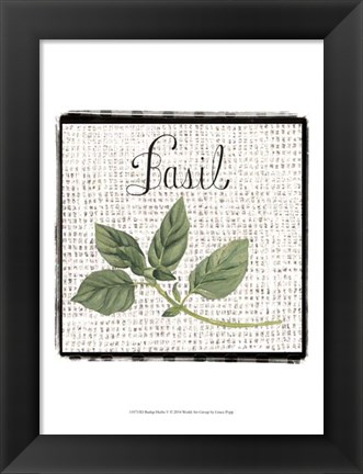 Framed Burlap Herbs V Print