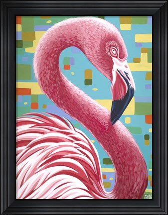 Framed Fabulous Flamingos I Print