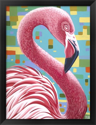 Framed Fabulous Flamingos I Print