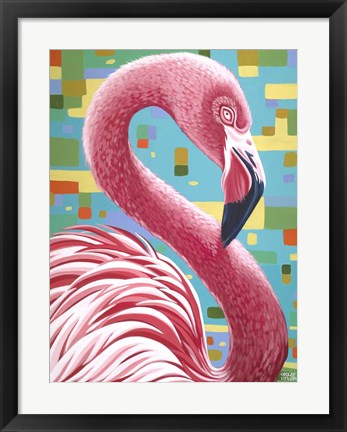 Framed Fabulous Flamingos I Print