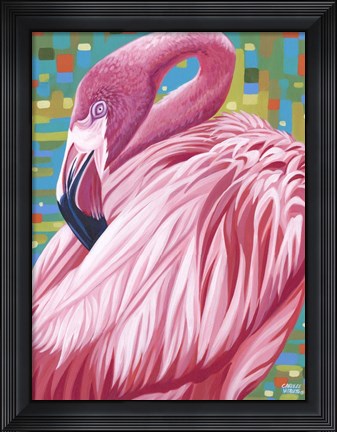 Framed Fabulous Flamingos II Print