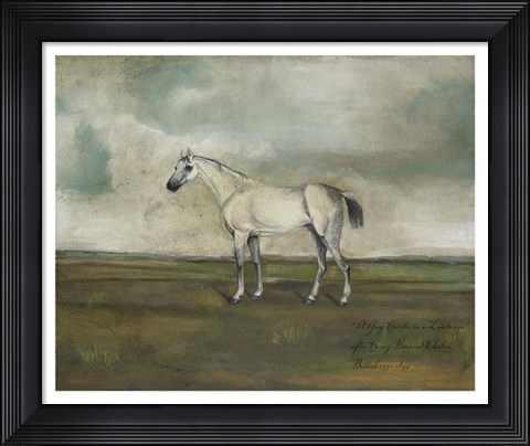 Framed Grey Hunter in a Landscape Print