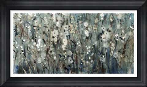 Framed White Blooms with Navy I Print