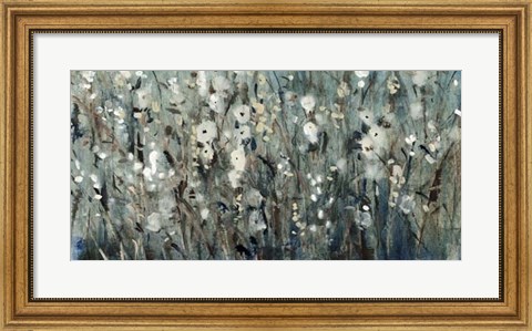 Framed White Blooms with Navy I Print