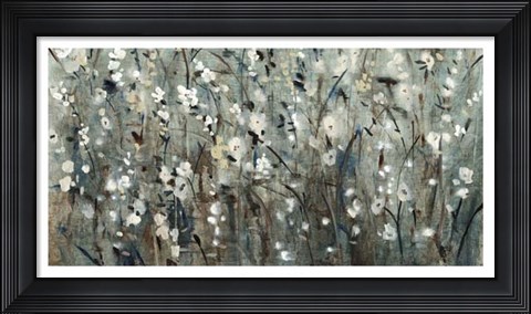 Framed White Blooms with Navy II Print