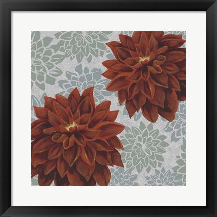 Framed Woodblock Dahlias I Print