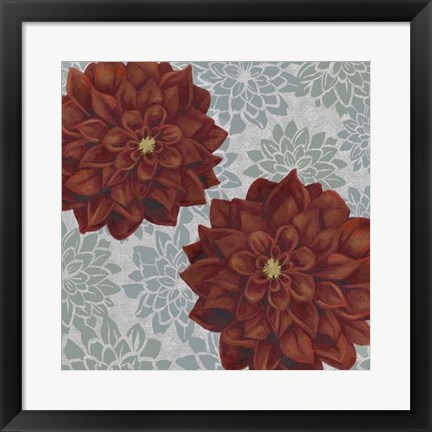 Framed Woodblock Dahlias II Print