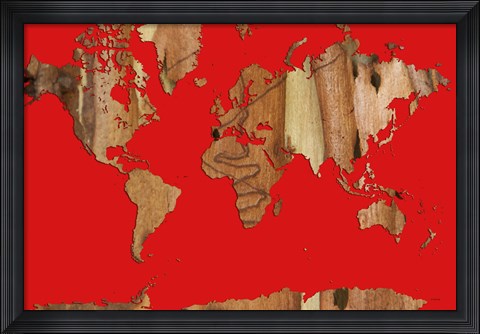Framed Wood Bark World Map 1 Print