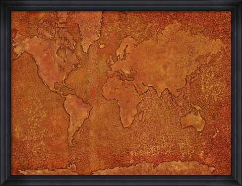 Framed World Map Rust 1 Print