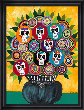 Framed Sugar Skull Bouquet Print