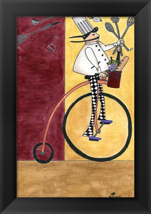 Framed French Chef Bicycle Print