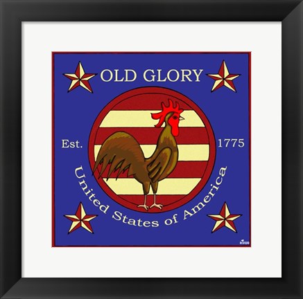 Framed Rooster Old Glory Print