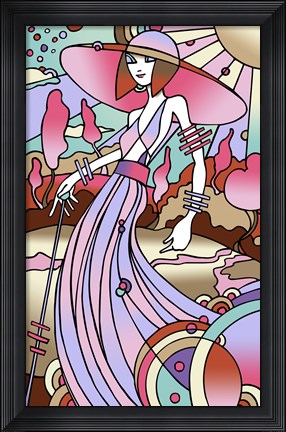 Framed Art Deco Lady Stroll Print