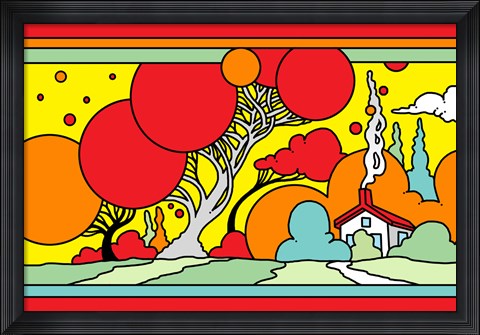 Framed Red Tree Landscape Print