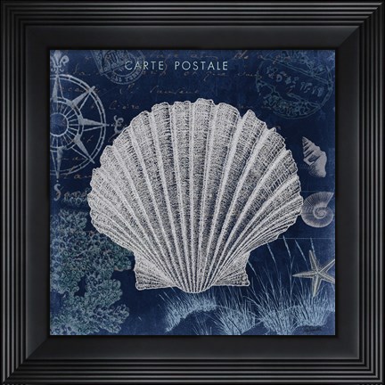 Framed Seaside Postcard Navy I Print