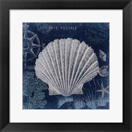 Framed Seaside Postcard Navy I Print