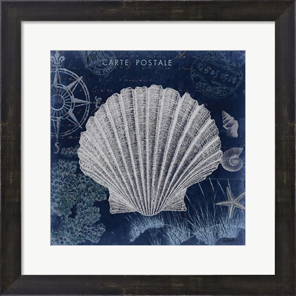 Framed Seaside Postcard Navy I Print
