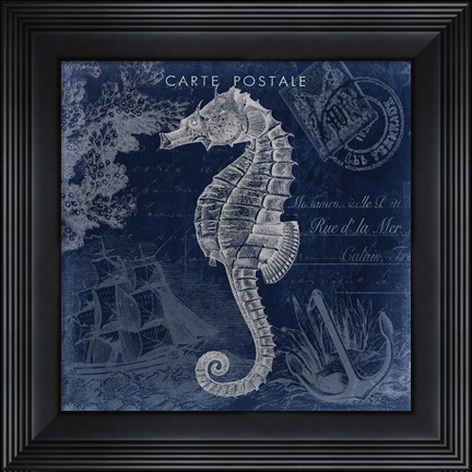 Framed Seaside Postcard Navy II Print