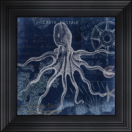 Framed Seaside Postcard Navy III Print