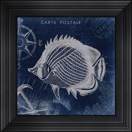 Framed Seaside Postcard Navy IV Print
