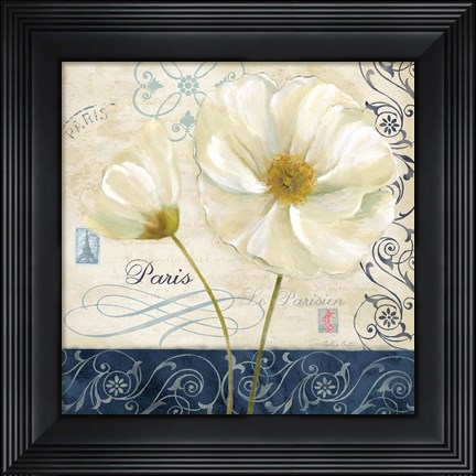 Framed Paris Poppies Blue Trim II Print