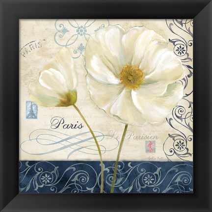 Framed Paris Poppies Blue Trim II Print