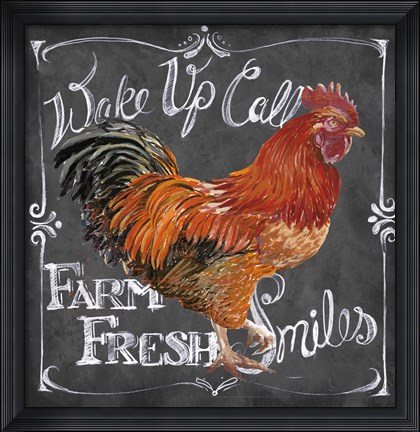 Framed Rooster on Chalkboard II Print