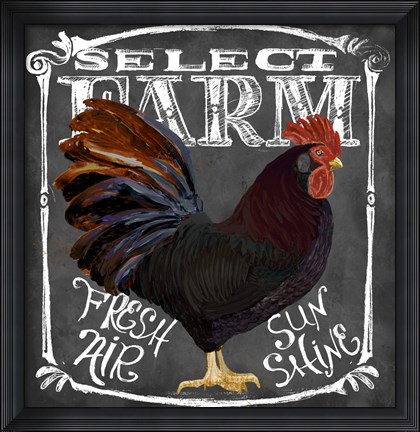 Framed Rooster on Chalkboard III Print