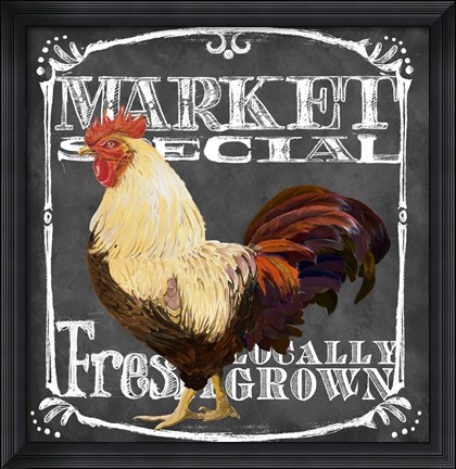 Framed Rooster on Chalkboard IV Print