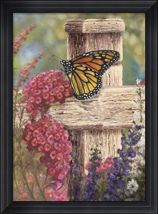 Framed Butterfly and Fence Cross Print