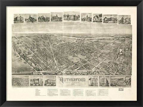 Framed Rutherford, NJ Vintage Map, 1904 Print